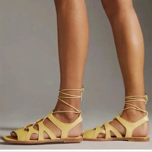 NWT Anthropologie Silent D Gladiator Satelli Tie Up Sandals Leather Upper Yellow